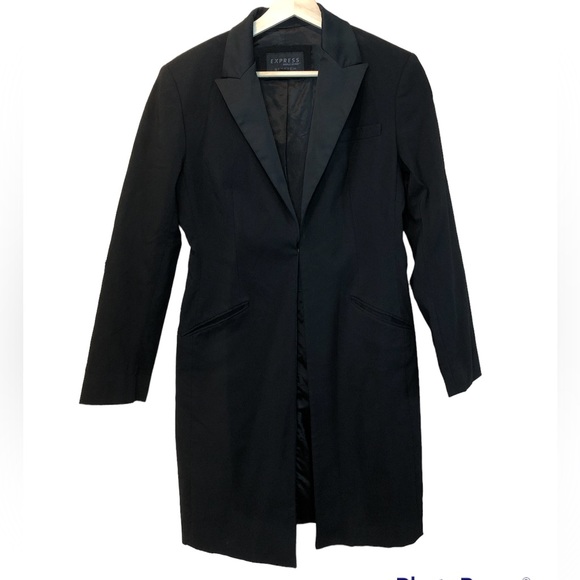 Express ||  Stretch Black Blazer Trench Coat w/ Pockets - Picture 1 of 11